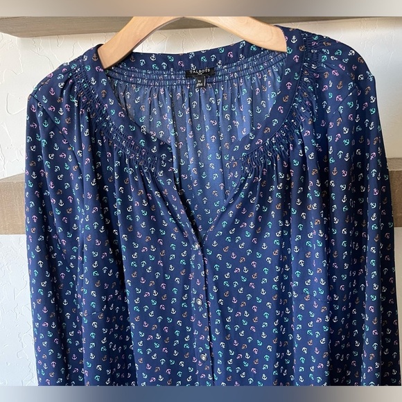 Talbots|Tossed Anchor Top, Long Sleeve Chiffon, Size 1x•••Beachy, Nautical Vibes - Picture 4 of 12